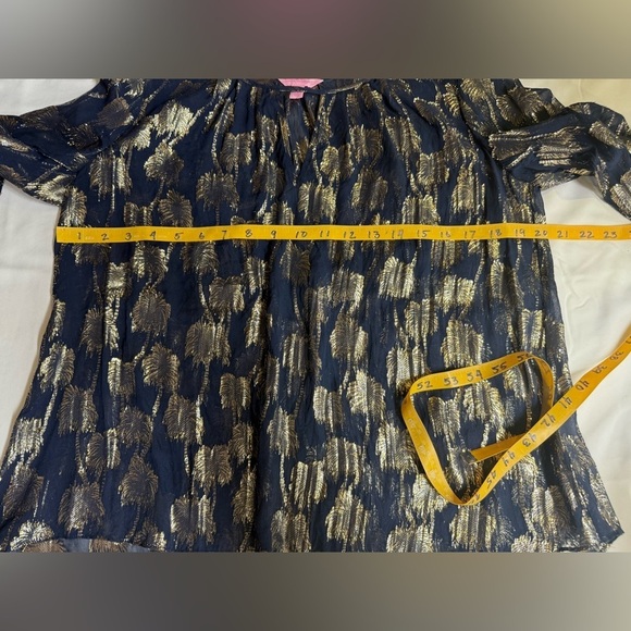 LILLY PULITZER  Sheer BECCER Silk Navy blouse with Gold palm tree design size M - Picture 9 of 16
